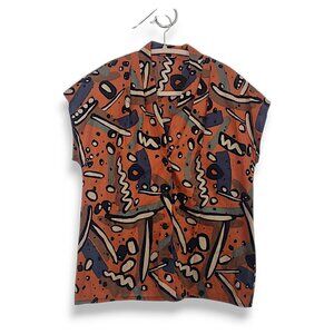 Vintage 90s handmade bespoke OOAK crazy funk print 90's boxy button up tee S/M